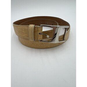 Vintage Doncaster Soft Butter Yellow Croc Leather Belt Silver Buckle Size L 37"
